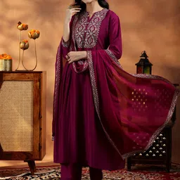 Libas Women Floral Yoke Design Panelled Kurta with Palazzos & With Dupatta-picture-52