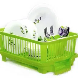 Dish Drainer Kitchen Rack 3 in 1 Large Sink Set Drying Washing Basket (GREEN) Plastic-image-90