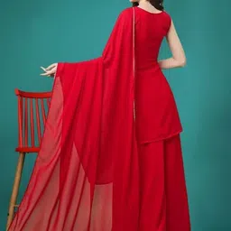 PARROT CREATION Geometric Embroidered Sequinned Georgette Kurti with Sharara And Dupatta image 4