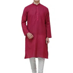 Exotic India Zero Checks In Weave Checked Mandarin Collar Pure Cotton Kurta With Pyjama-image-73