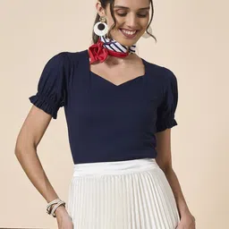 Style Quotient Sweetheart Neck Puff Sleeve Cotton Top-picture-12
