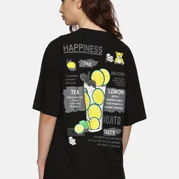 MORSE CODE Women Graphic Printed Round Neck Cotton Oversized T-shirt-19