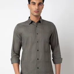 MARK & ALBERT Men India Slim Fit Spread Collar Textured Cotton Casual Shirt-image-86