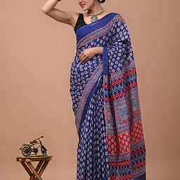 Crafts Moda Ethnic Motifs Printed Pure Cotton Block Print Saree-picture-12