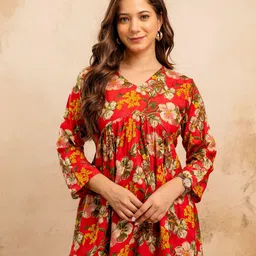 HYTEN Floral Printed V-Neck Kurti-picture-25