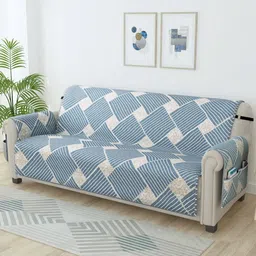 Story@home Grey & White Printed Microfiber 3 Seater Sofa Cover With Arms-14