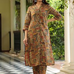 SAVI Women Printed Pure Cotton Kurta with Trousers-picture-33