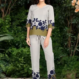 MOJILAA Floral Printed V-Neck Top With Trousers Co-Ords-image-56