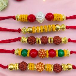 GADINFASHION Set Of 5 Artificial Beaded Thread Rakhis-picture-37