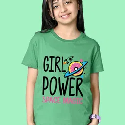 NUSYL Girls Girl Power Printed Round Neck Short Sleeves Oversized T-shirt-image-5