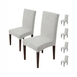 HOUSE OF QUIRK Grey 6 Pieces Self Design Jacquard Removable Chair Covers-picture-35