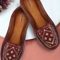Anouk Women Brown Slip-On Ethnic Round Toe Synthetic Leather Embellished Mojaris-picture-19