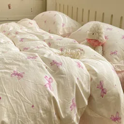 JC HOME Pink & White Self Design Printed 4 Pieces Queen Bedding Set-15