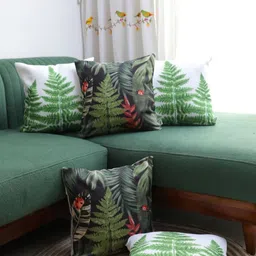LUSHLYF White & Green Set of 5 Floral Velvet Square Cushion Covers-10
