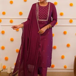 TWINS LADY Floral Embroidered Sequinned Straight Kurta With Trouser & Dupatta-picture-14