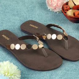 Mochi Women Textured Slip-On Open Toe Flats-14
