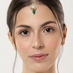 ABDESIGNS Gold-Plated Polki Kundan Studded and Beaded Maang Tikka-37