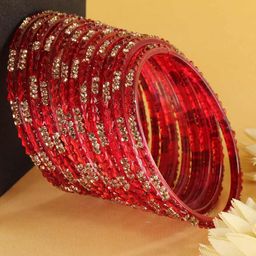 LAVAZZA Set Of 12 Cubic Zirconia Studded Glass Bangles-1