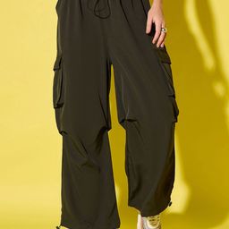 DIMPY GARMENTS Women Relaxed Loose Fit High-Rise Wrinkle Free Cargos Trousers-picture-45