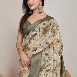 KALINI Ajrak Block Zari Tissue Handloom Ikat Saree-58