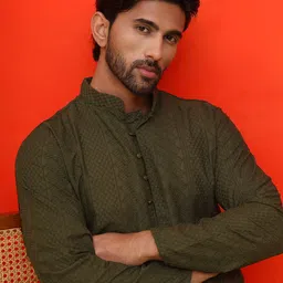 Jompers Men Embroidered Regular Chikankari Pure Cotton Kurta with Churidar-46