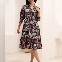 DressBerry Women Floral Print Crepe Fit & Flare Dress-image-84