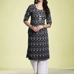 Moda Rapido Women Ethnic Motifs Printed Thread Work Floral Crepe Kurta-image-70