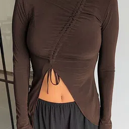 StyleCast x Revolte Women High Neck Fitted Top With Tie-Ups Details-image-26