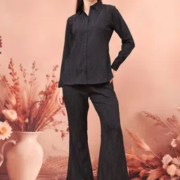 Claura Black Self Design Long Sleeves Shirt With Trousers-picture-48