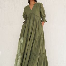Tailor Didi Women V-Neck Bell Sleeves Tiered Empire Maxi Dress-image-26