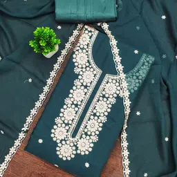 HERE&NOW Floral Embroidered Thread Work Georgette Unstitched Dress Material-picture-46