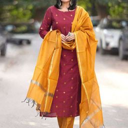 GoSriKiGeometric Printed Round Neck Straight Kurta With Trousers And Dupatta-picture-28