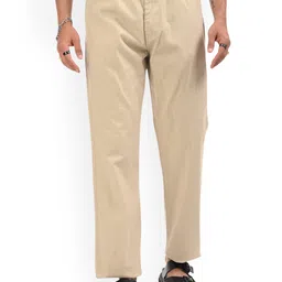 Estilocus Men Beige Linen Blend Straight Fit Trouser-image-61
