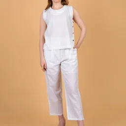 COORDSHUB Pure Cotton Round Neck Top With Trousers Co-Ords Set-picture-51