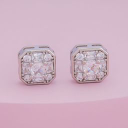 Kushal's Fashion Jewellery Rhodium-Plated Square Shaped Zircon Studded Studs Earrings-picture-37