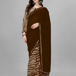 limtd Sequinned Pure Georgette Block Print Saree image 5