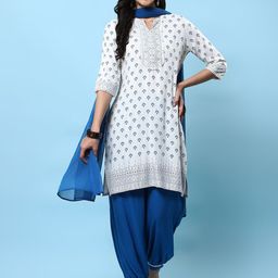 Shree Floral Printed Mandarin Collar Straight Kurta with Salwar & Dupatta-image-94