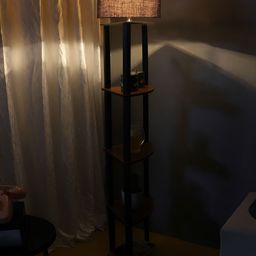 Devansh Blue Jute Wooden Shelf Floor Lamp-22