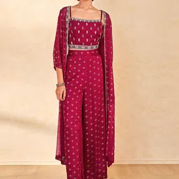 Global Desi Floral Printed Top & Trouser With Shrug Co-Ords-picture-11