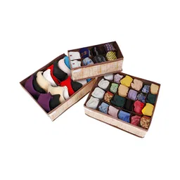 HOKIPO Brown & White 3 Pieces Multi-Utility Organisers-24