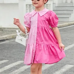 VAVA Creation Girls Colourblocked Peter Pan Collar Organic Cotton Fit & Flare Midi Dress-picture-28