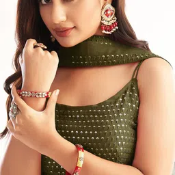 DIVASTRI Embellished Sequinned Semi-Stitched Lehenga & Unstitched Blouse With Dupatta image 4