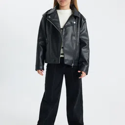 DeFacto Girls Lapel Collar Biker Jacket-image-7
