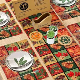 PRAKARTIK 8-Pcs Green & Red Printed Table Placemats&Coasters-53