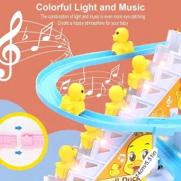ar kids toys Duck Slide Toy Set, Funny Automatic Stair Climbing Ducklings Race Track Set image 4