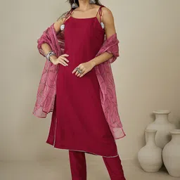 Inddus Shoulder Straps Gotta Patti Straight Kurta With Trousers & Dupatta-15