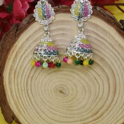 MEIRA JEWELLERY Artificial Stones Studded & Beaded Dome Shaped Jhumkas-picture-25