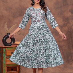DIZON Women Cotton Printed Round Neck A-Line Ethnic Dress-image-69