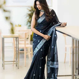 BlueRang Woven Design Zari Jacquard Silk Banarasi Saree With Unstiched Blouse Piece-image-35