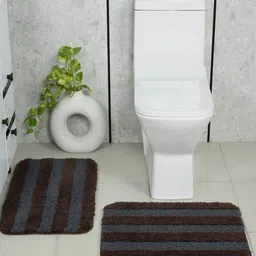 Saral Home 2Pcs Brown & Grey Striped 2200 GSM Microfibre Anti-Skid Bath Rugs-18